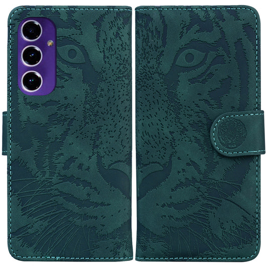 For Samsung Galaxy A16 5G / A16 4G Case Tiger Imprint Leather Wallet Phone Cover - Green
