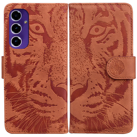 For Samsung Galaxy A16 5G / A16 4G Case Tiger Imprint Leather Wallet Phone Cover - Brown