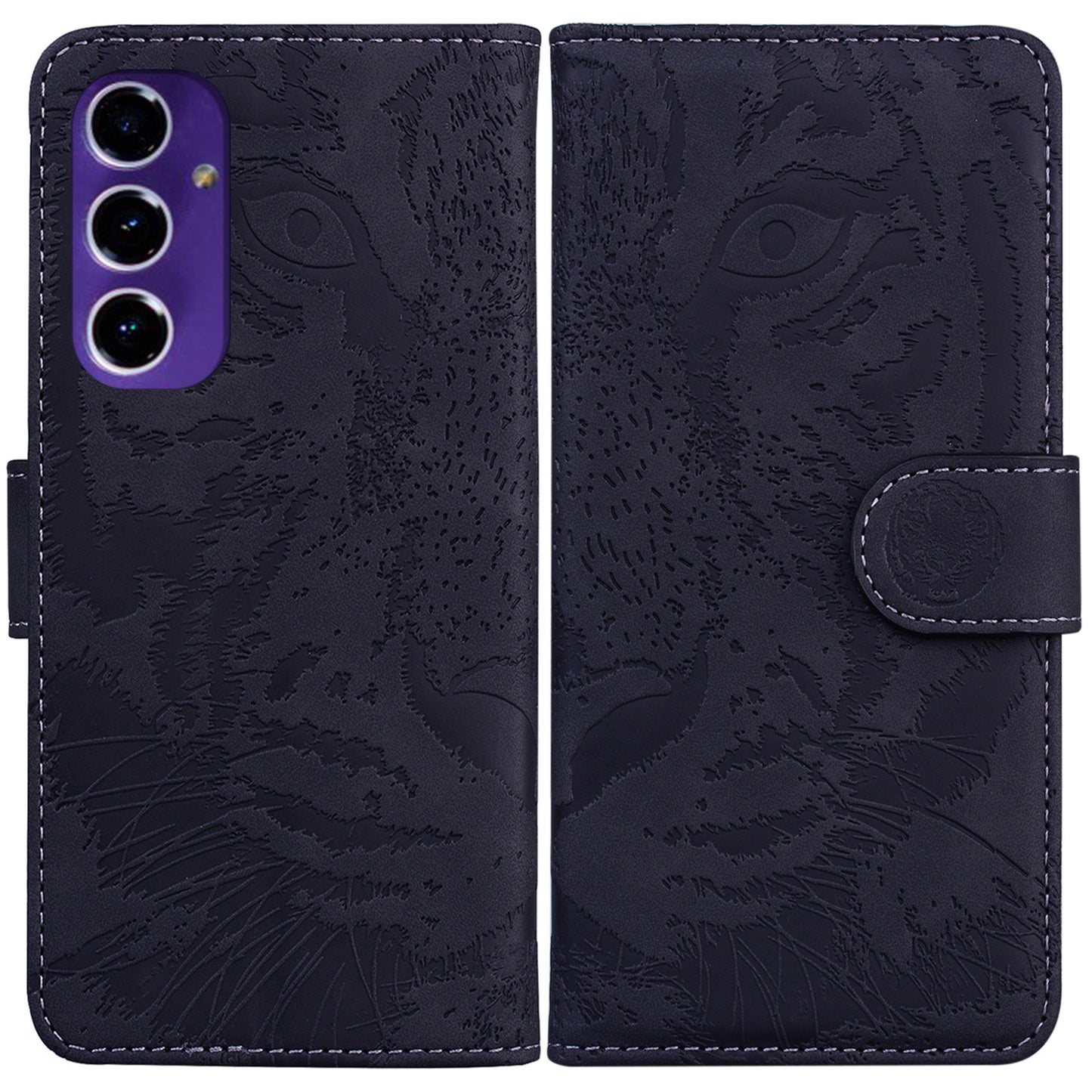 For Samsung Galaxy A16 5G / A16 4G Case Tiger Imprint Leather Wallet Phone Cover - Black