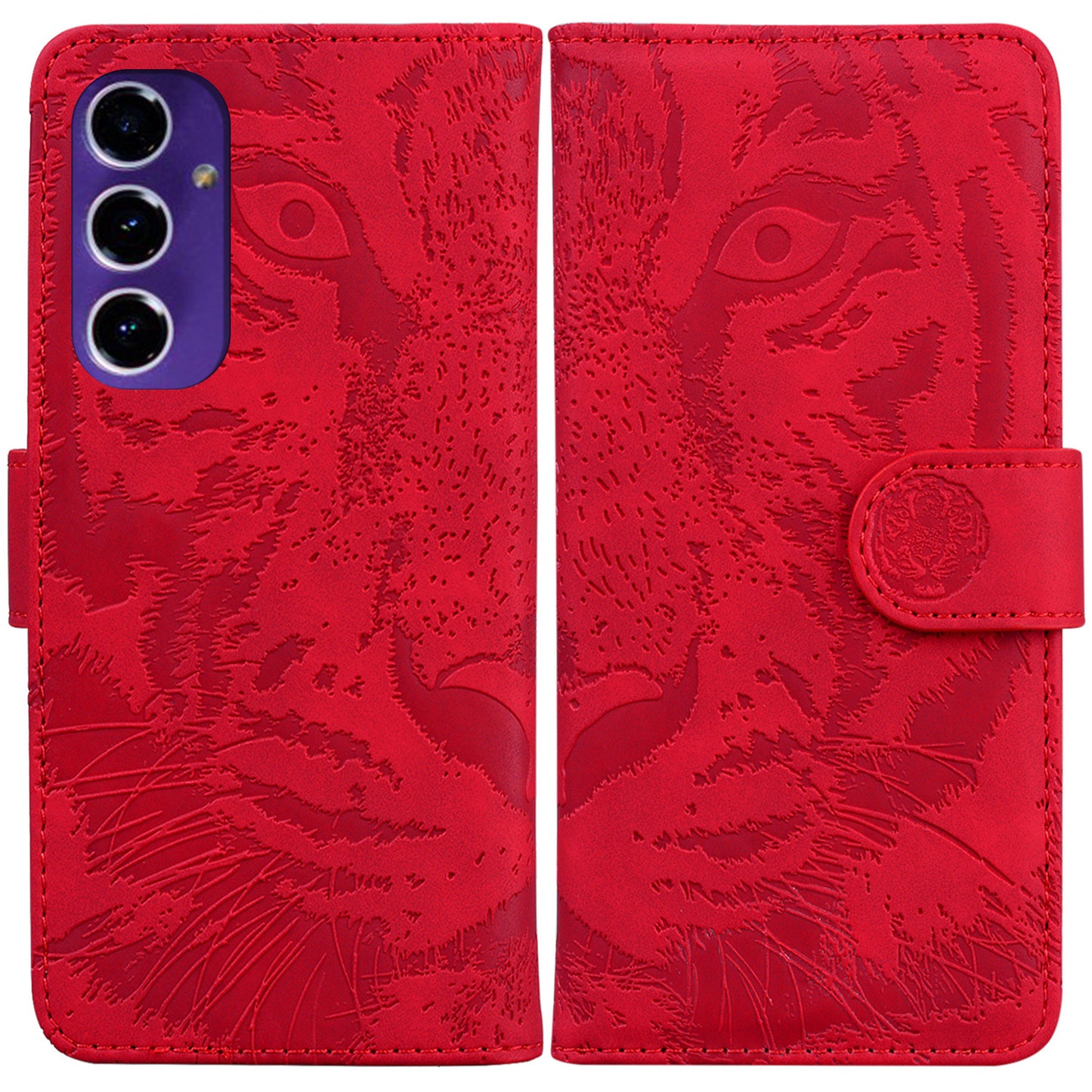 For Samsung Galaxy A16 5G / A16 4G Case Tiger Imprint Leather Wallet Phone Cover - Red