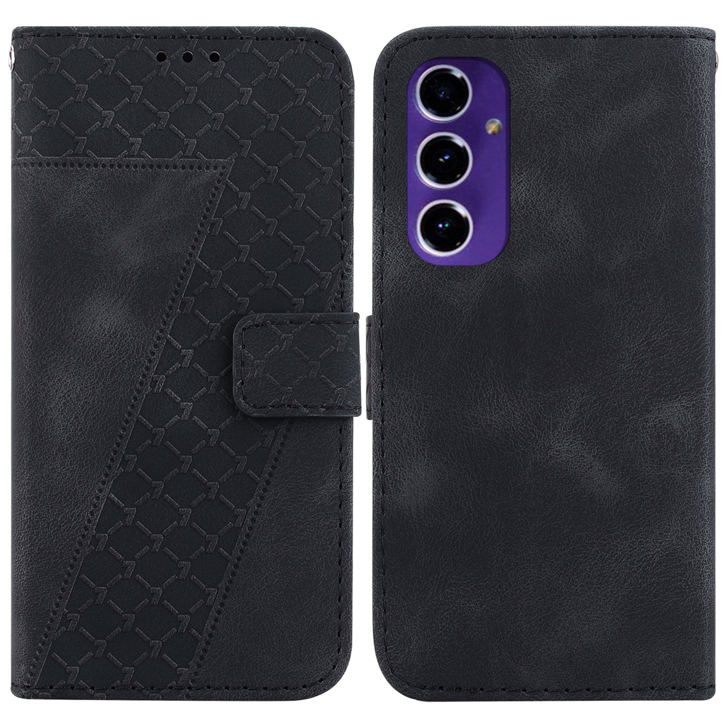 For Samsung Galaxy A16 5G / A16 4G Stand Case 7-Shaped Pattern Imprint Leather Phone Cover - Black