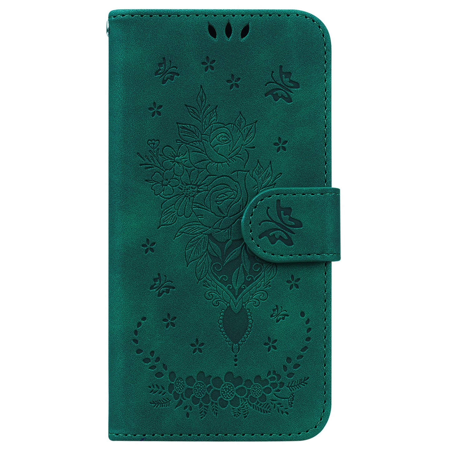 For Samsung Galaxy A16 5G / A16 4G Case PU Leather Wallet Phone Cover Butterfly Flower Imprint - Green