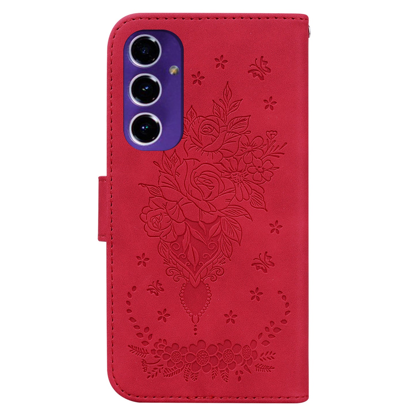 For Samsung Galaxy A16 5G / A16 4G Case PU Leather Wallet Phone Cover Butterfly Flower Imprint - Red