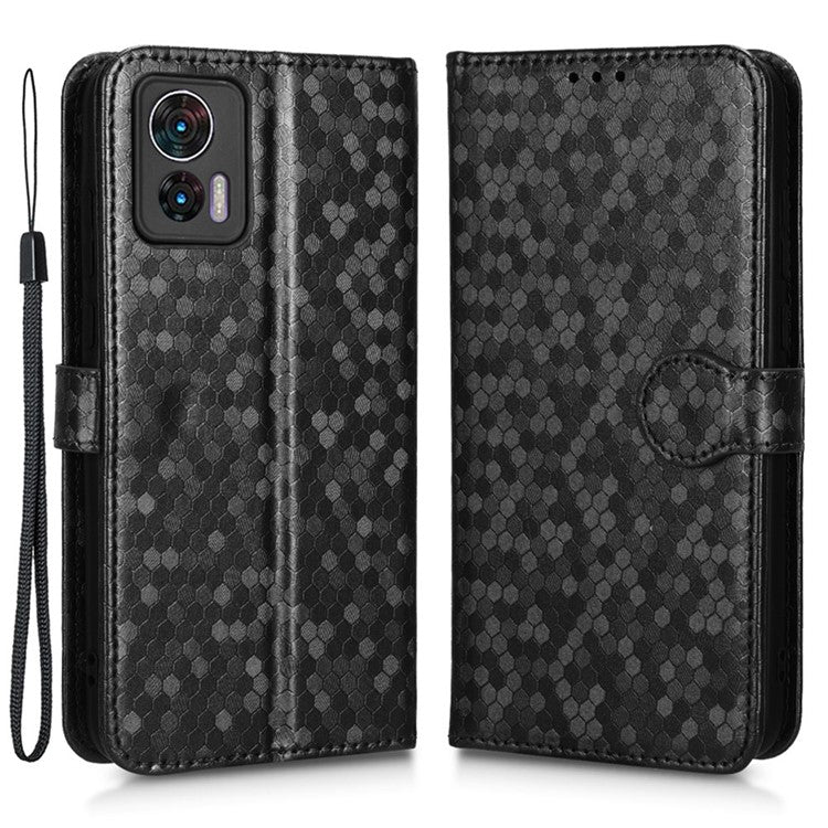 For Motorola Edge 30 Neo 5G / Edge 30 Lite 5G Foldable Stand Wallet Case Dot Pattern Imprinted TPU+PU Leather Flip Phone Shell - Black