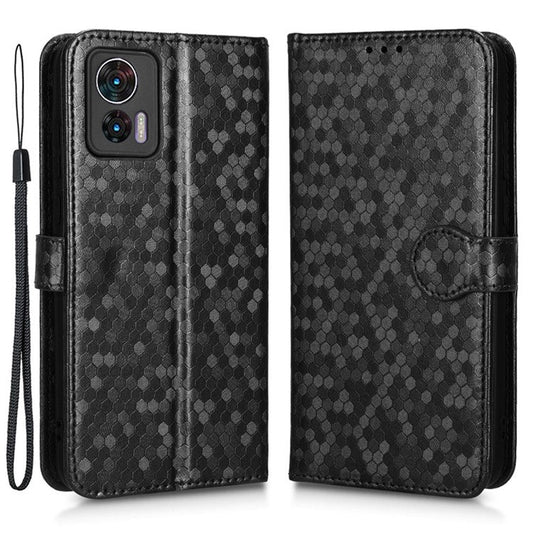 For Motorola Edge 30 Neo 5G / Edge 30 Lite 5G Foldable Stand Wallet Case Dot Pattern Imprinted TPU+PU Leather Flip Phone Shell - Black