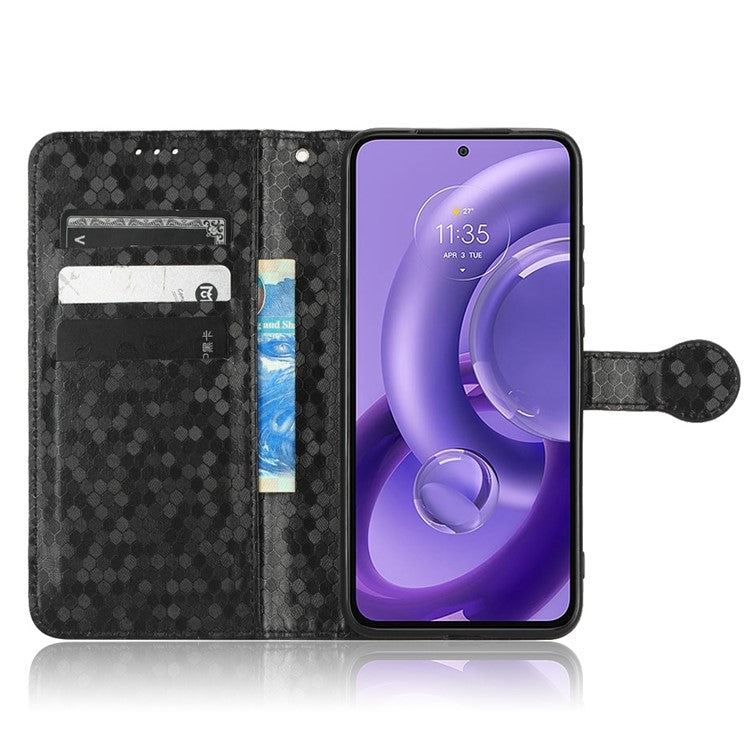 For Motorola Edge 30 Neo 5G / Edge 30 Lite 5G Foldable Stand Wallet Case Dot Pattern Imprinted TPU+PU Leather Flip Phone Shell - Black