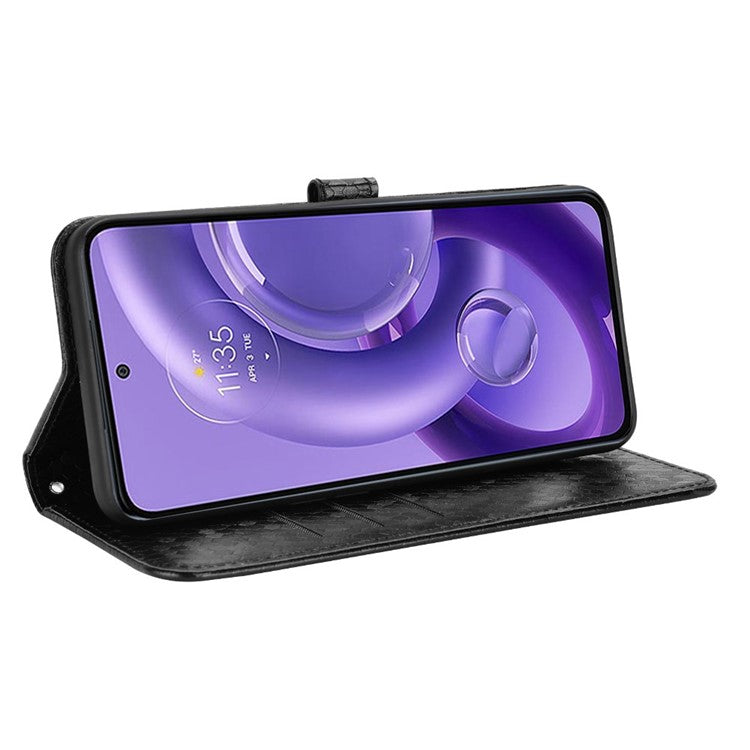 For Motorola Edge 30 Neo 5G / Edge 30 Lite 5G Foldable Stand Wallet Case Dot Pattern Imprinted TPU+PU Leather Flip Phone Shell - Black