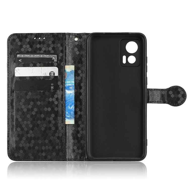 For Motorola Edge 30 Neo 5G / Edge 30 Lite 5G Foldable Stand Wallet Case Dot Pattern Imprinted TPU+PU Leather Flip Phone Shell - Black