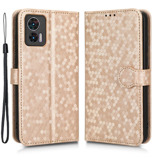 For Motorola Edge 30 Neo 5G / Edge 30 Lite 5G Foldable Stand Wallet Case Dot Pattern Imprinted TPU+PU Leather Flip Phone Shell - Rose Gold