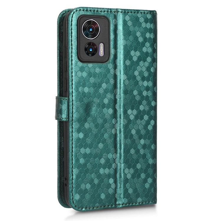For Motorola Edge 30 Neo 5G / Edge 30 Lite 5G Foldable Stand Wallet Case Dot Pattern Imprinted TPU+PU Leather Flip Phone Shell - Green