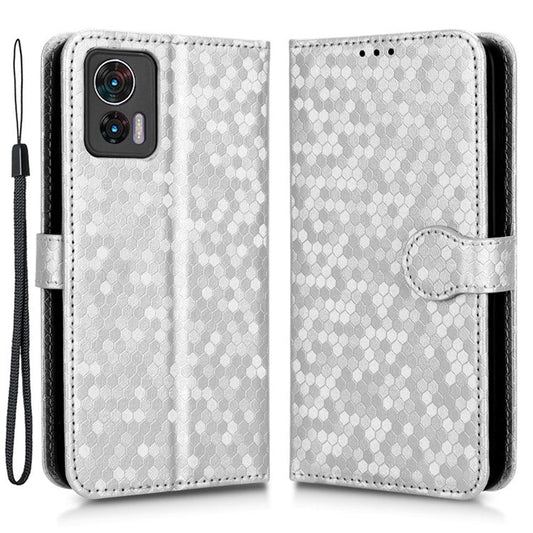 For Motorola Edge 30 Neo 5G / Edge 30 Lite 5G Foldable Stand Wallet Case Dot Pattern Imprinted TPU+PU Leather Flip Phone Shell - Silver