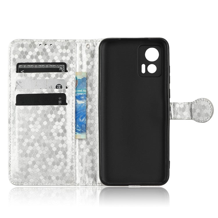 For Motorola Edge 30 Neo 5G / Edge 30 Lite 5G Foldable Stand Wallet Case Dot Pattern Imprinted TPU+PU Leather Flip Phone Shell - Silver
