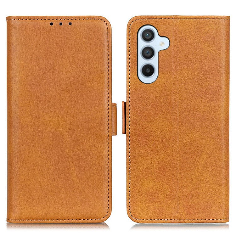 For Samsung Galaxy M35 5G Case Stand Cowhide Texture PU Leather Phone Cover - Yellow