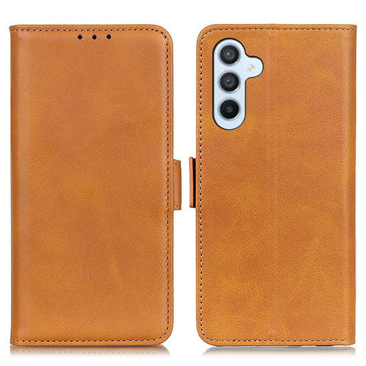 For Samsung Galaxy M35 5G Case Stand Cowhide Texture PU Leather Phone Cover - Yellow