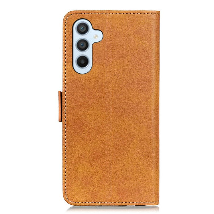For Samsung Galaxy M35 5G Case Stand Cowhide Texture PU Leather Phone Cover - Yellow
