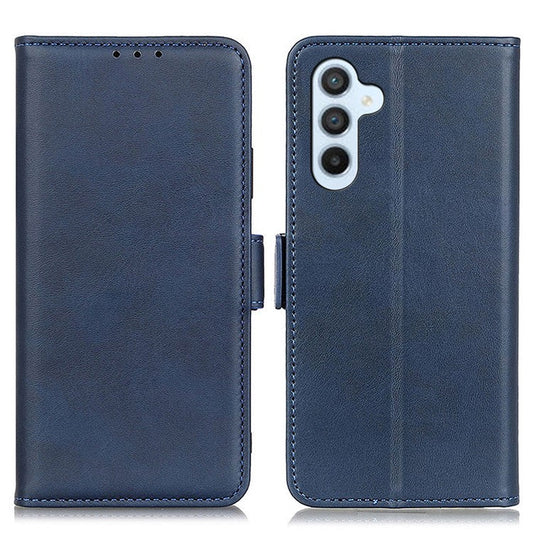 For Samsung Galaxy M35 5G Case Stand Cowhide Texture PU Leather Phone Cover - Blue