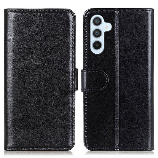 For Samsung Galaxy M35 5G Case Crazy Horse Texture PU Leather Phone Stand Cover - Black