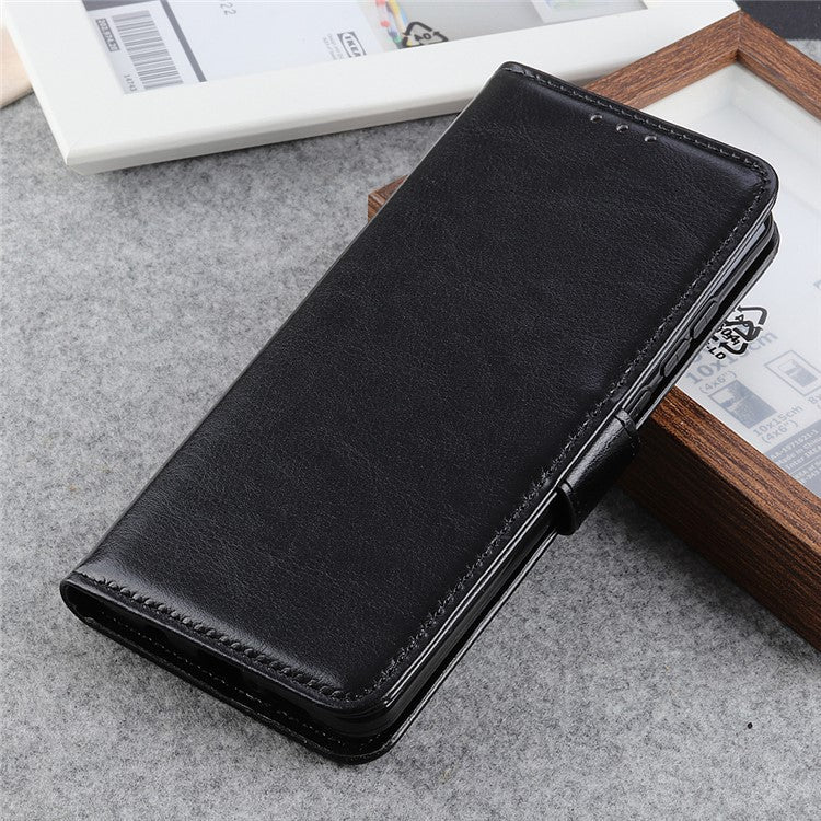 For Samsung Galaxy M35 5G Case Crazy Horse Texture PU Leather Phone Stand Cover - Black