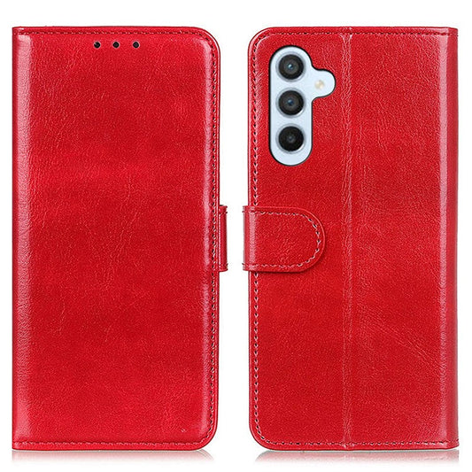 For Samsung Galaxy M35 5G Case Crazy Horse Texture PU Leather Phone Stand Cover - Red