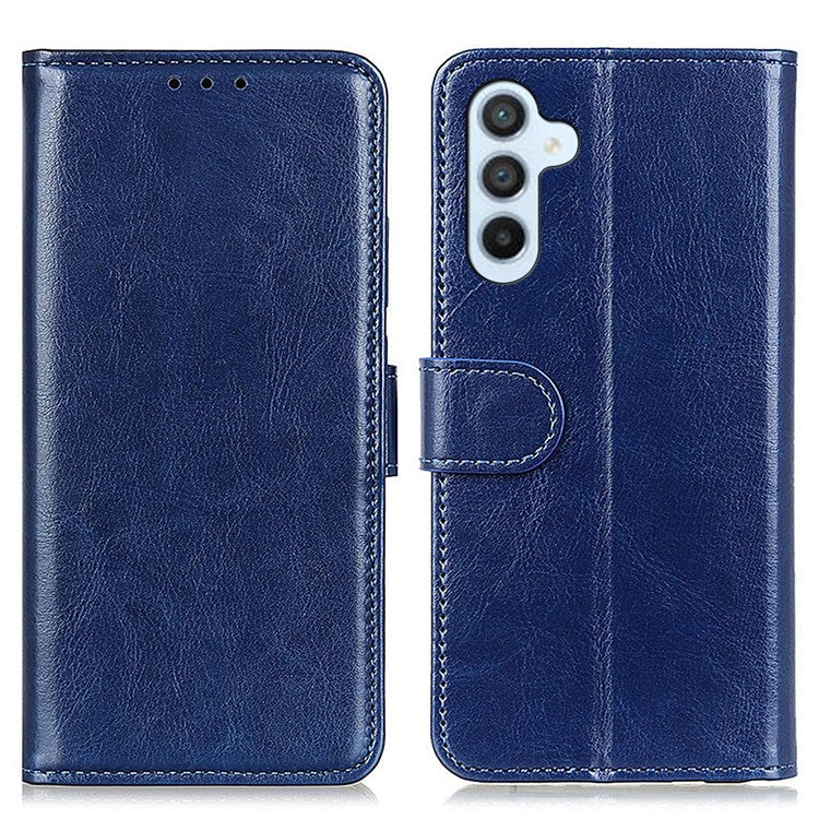For Samsung Galaxy M35 5G Case Crazy Horse Texture PU Leather Phone Stand Cover - Blue