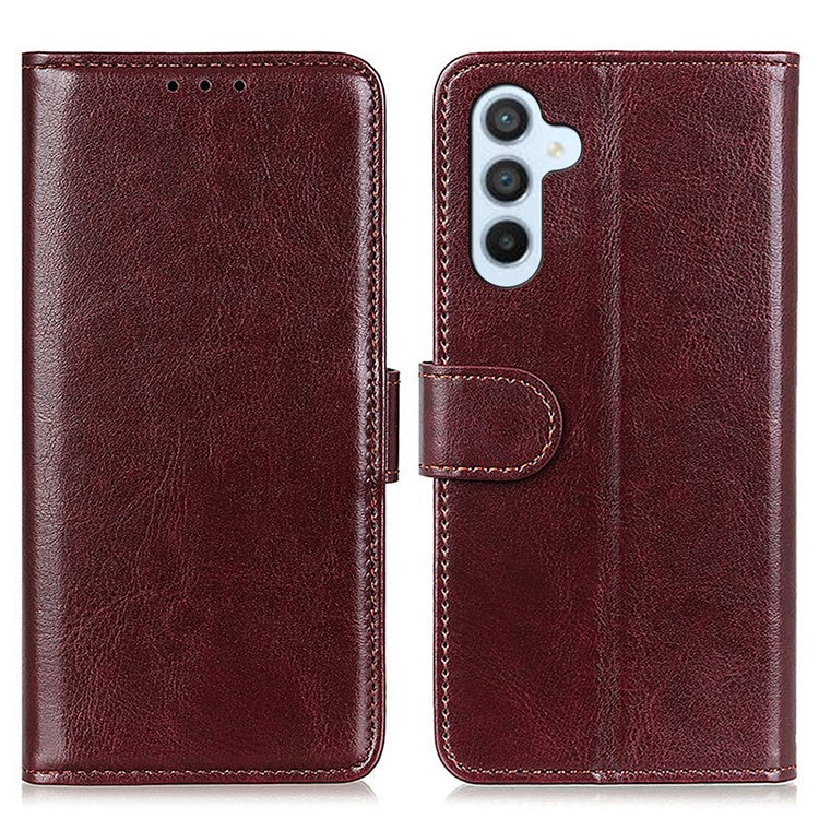For Samsung Galaxy M35 5G Case Crazy Horse Texture PU Leather Phone Stand Cover - Brown