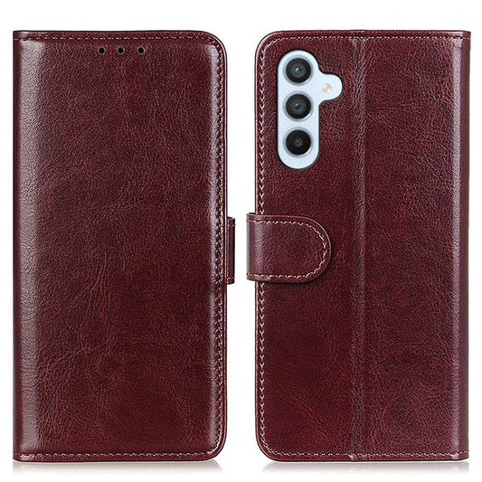 For Samsung Galaxy M35 5G Case Crazy Horse Texture PU Leather Phone Stand Cover - Brown