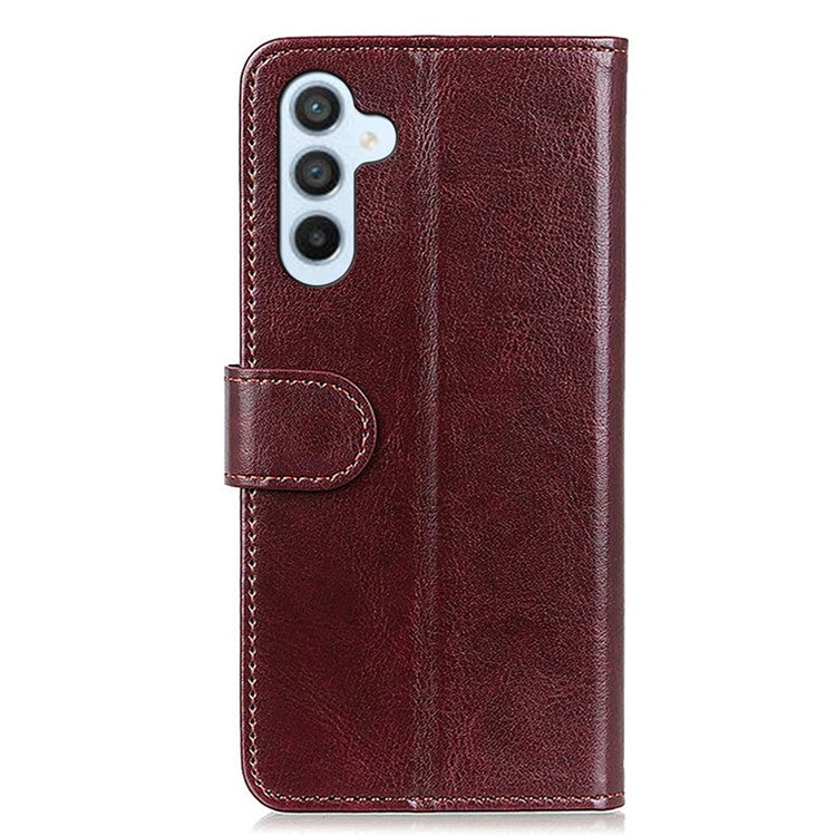 For Samsung Galaxy M35 5G Case Crazy Horse Texture PU Leather Phone Stand Cover - Brown