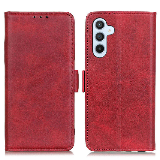 For Samsung Galaxy A16 5G / A16 4G Case Stand Cowhide Texture PU Leather Phone Cover - Red
