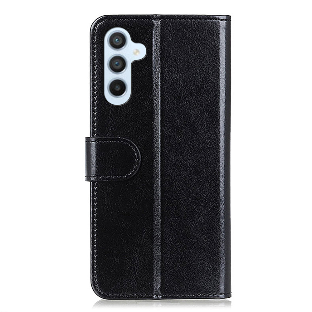 For Samsung Galaxy A16 5G / A16 4G Case Crazy Horse Texture PU Leather Phone Stand Cover - Black