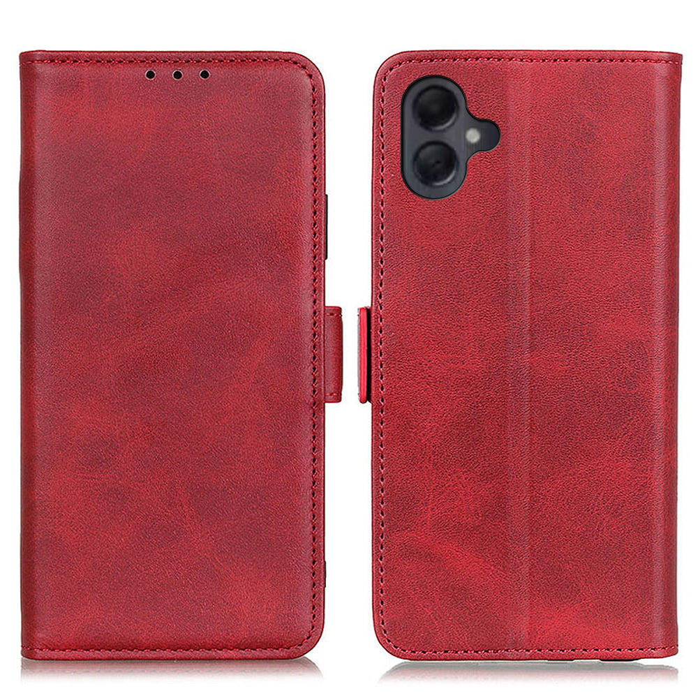 For Samsung Galaxy A06 Case Stand Cowhide Texture PU Leather Phone Cover - Red