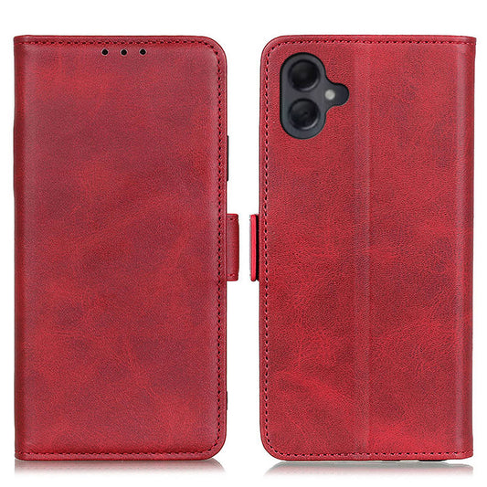 For Samsung Galaxy A06 Case Stand Cowhide Texture PU Leather Phone Cover - Red