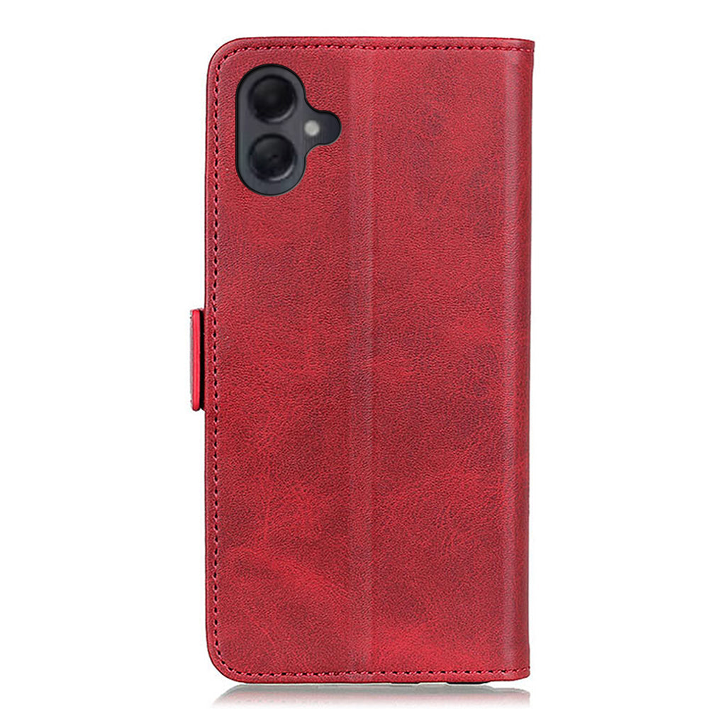 For Samsung Galaxy A06 Case Stand Cowhide Texture PU Leather Phone Cover - Red
