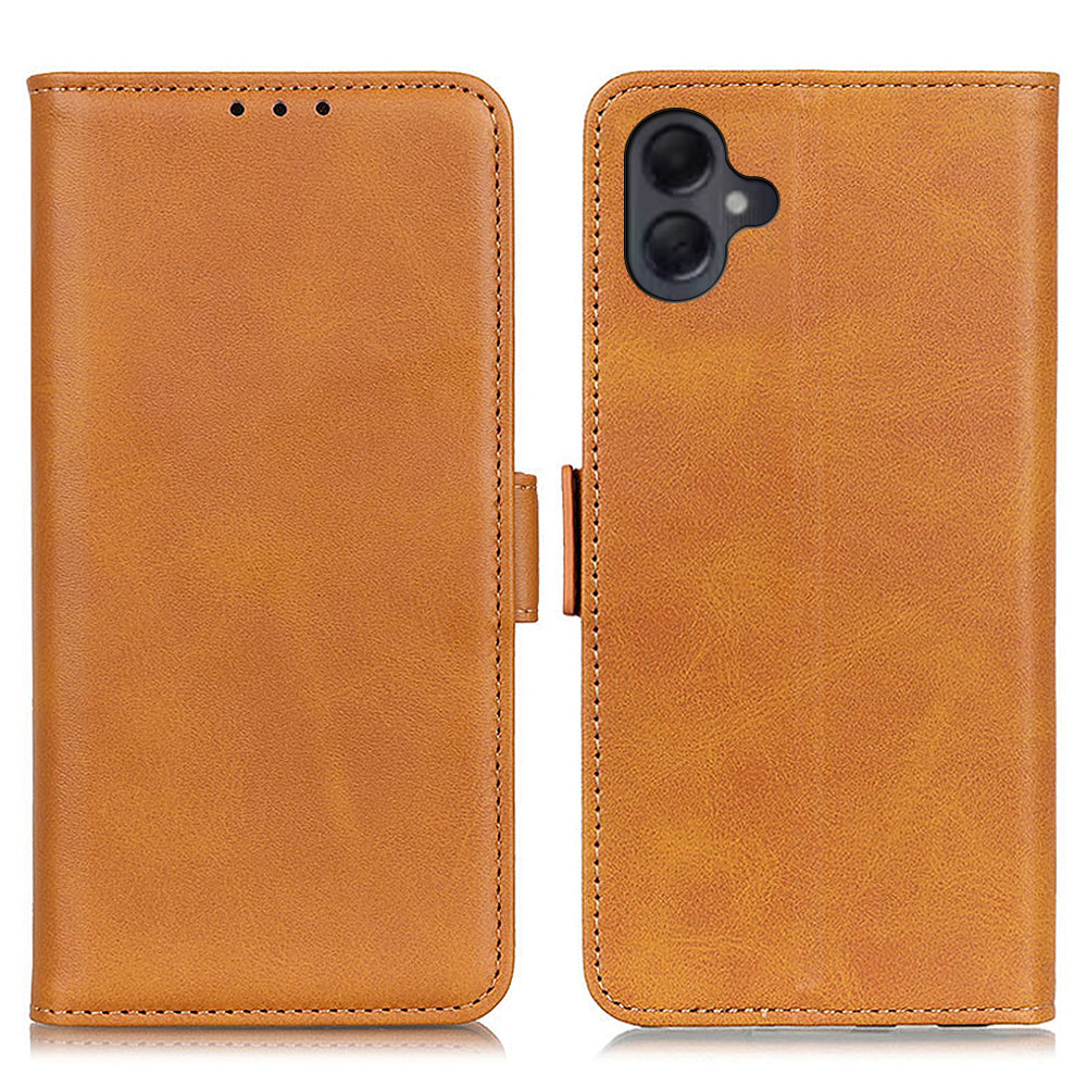 For Samsung Galaxy A06 Case Stand Cowhide Texture PU Leather Phone Cover - Yellow