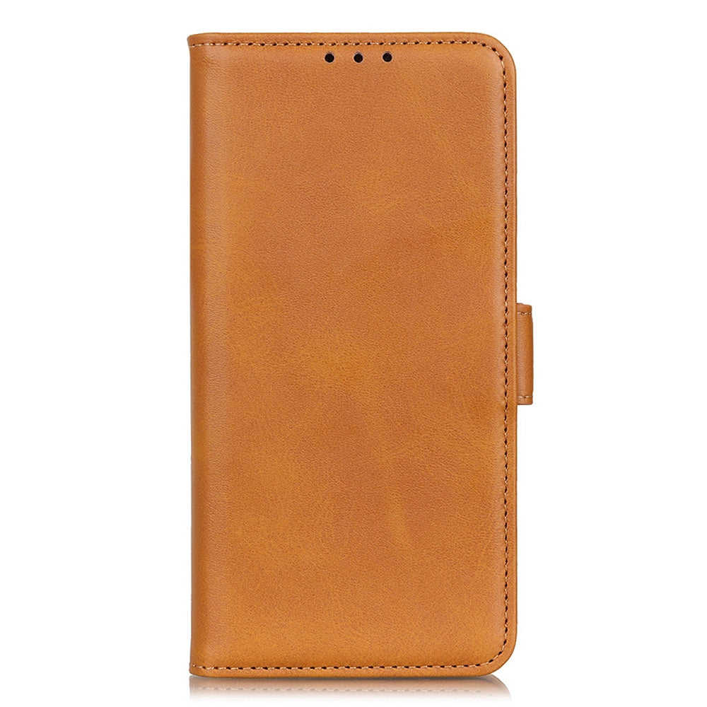 For Samsung Galaxy A06 Case Stand Cowhide Texture PU Leather Phone Cover - Yellow