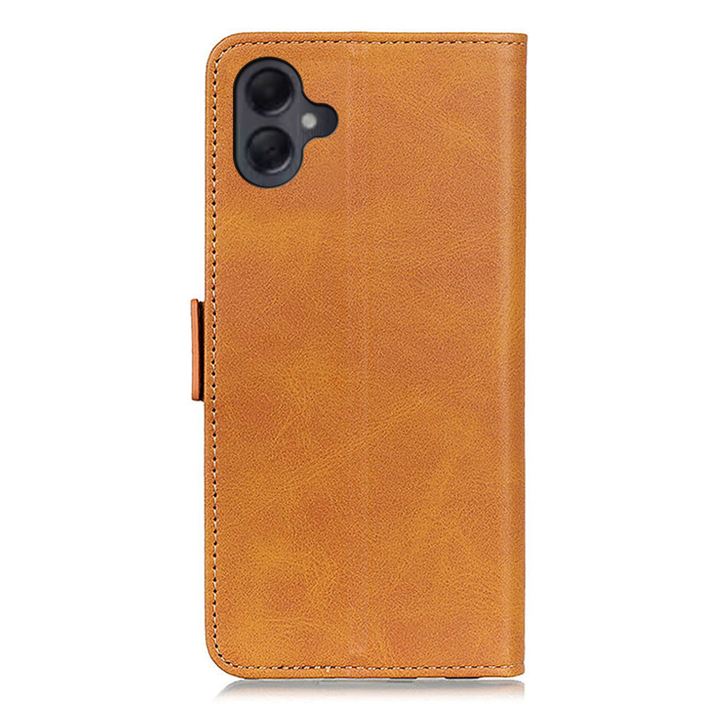 For Samsung Galaxy A06 Case Stand Cowhide Texture PU Leather Phone Cover - Yellow