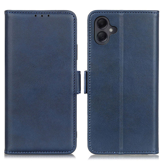 For Samsung Galaxy A06 Case Stand Cowhide Texture PU Leather Phone Cover - Blue