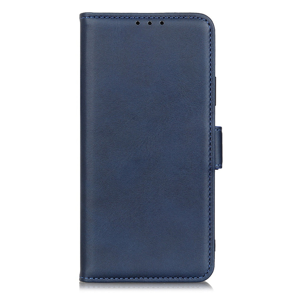 For Samsung Galaxy A06 Case Stand Cowhide Texture PU Leather Phone Cover - Blue