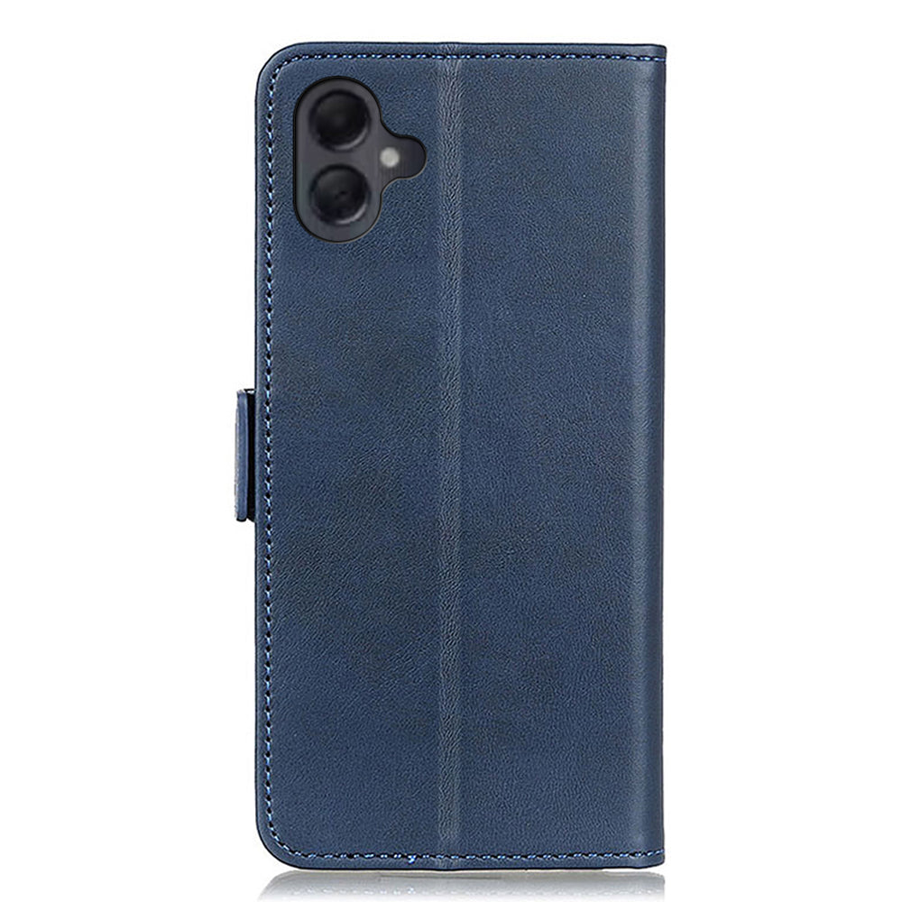 For Samsung Galaxy A06 Case Stand Cowhide Texture PU Leather Phone Cover - Blue