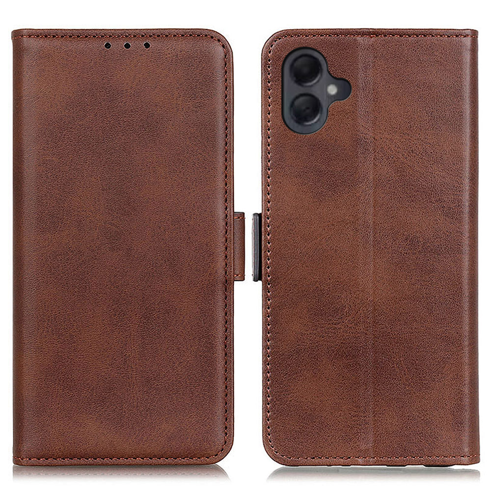 For Samsung Galaxy A06 Case Stand Cowhide Texture PU Leather Phone Cover - Brown