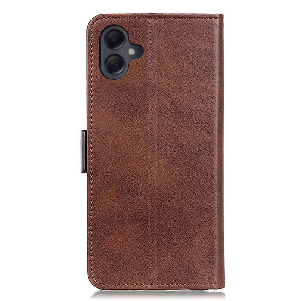 For Samsung Galaxy A06 Case Stand Cowhide Texture PU Leather Phone Cover - Brown