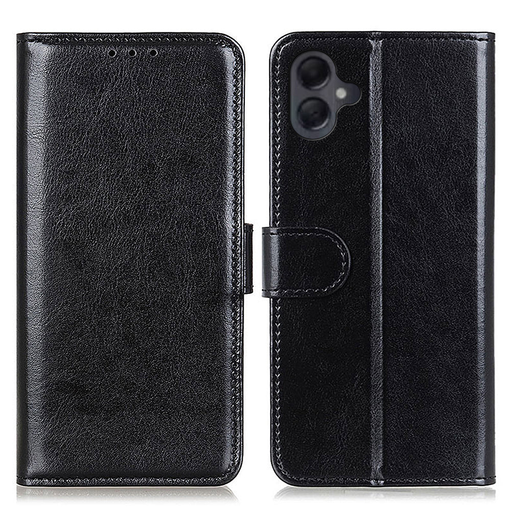 For Samsung Galaxy A06 Case Crazy Horse Texture PU Leather Phone Stand Cover - Black