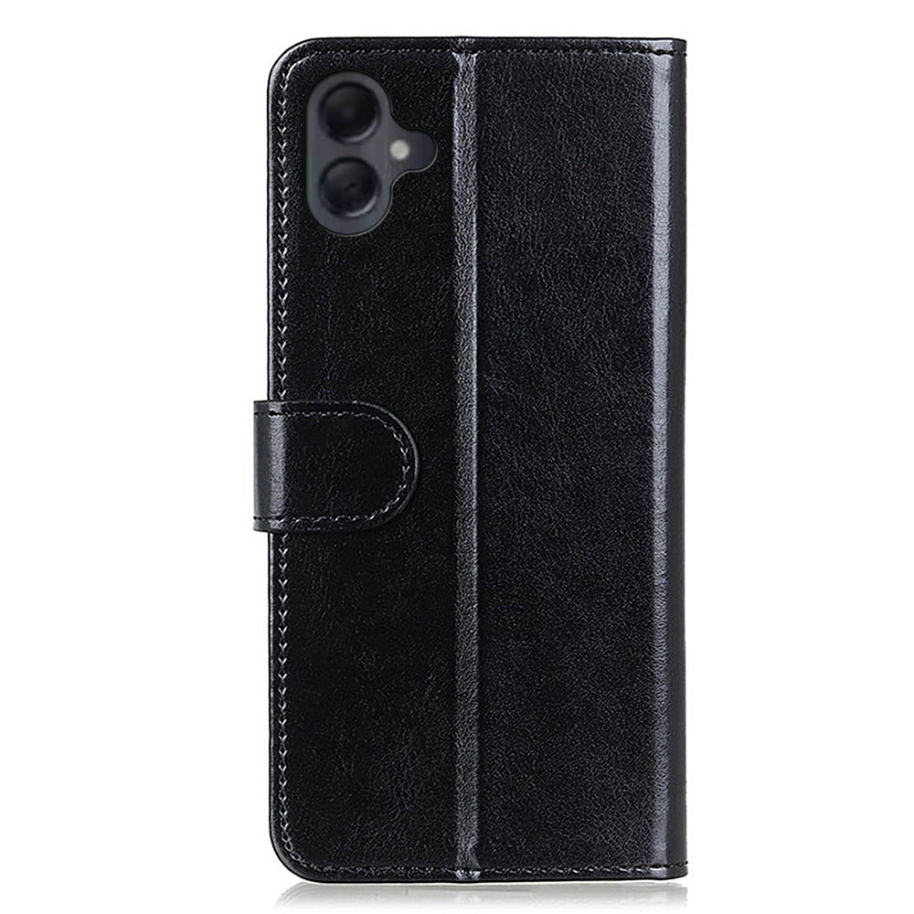 For Samsung Galaxy A06 Case Crazy Horse Texture PU Leather Phone Stand Cover - Black