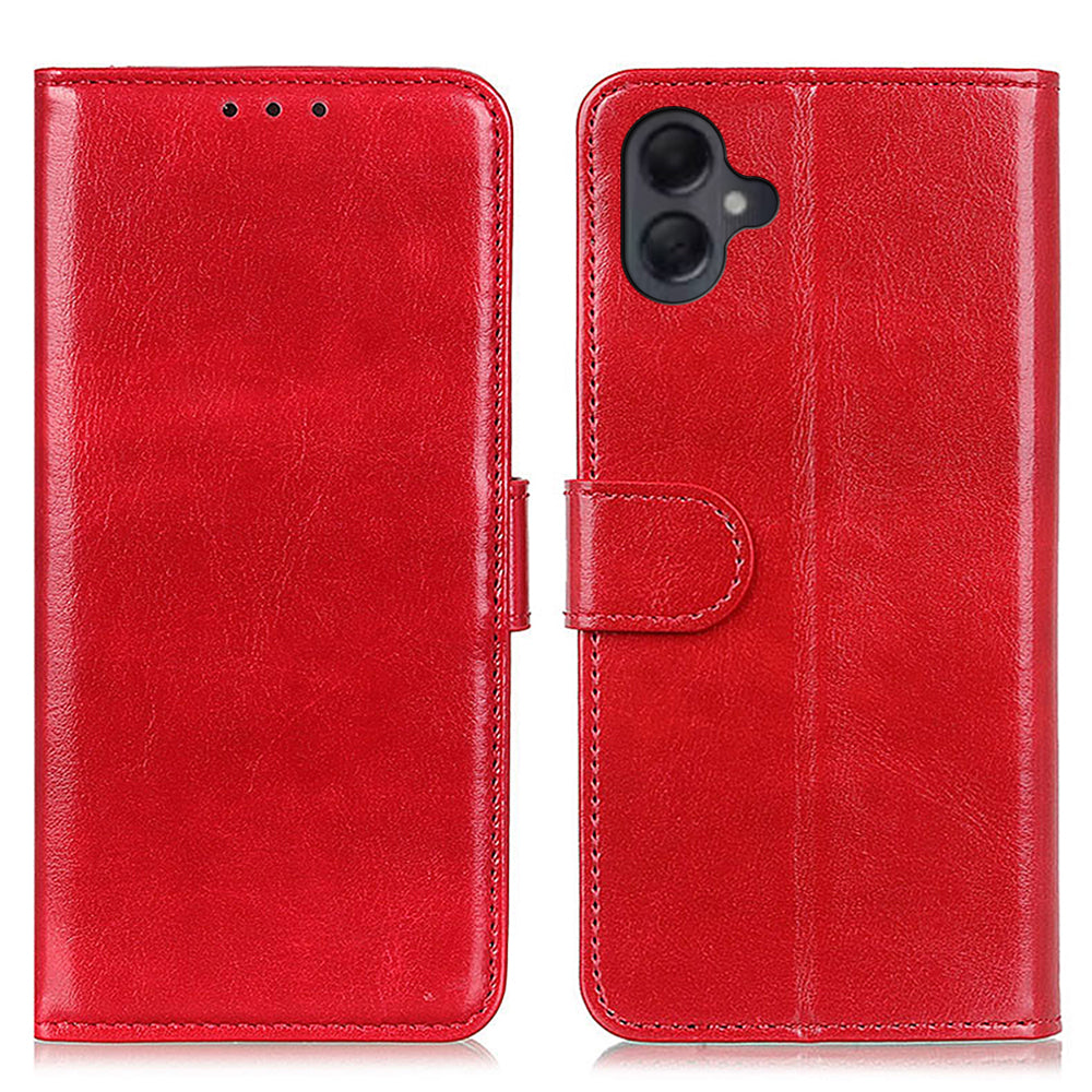 For Samsung Galaxy A06 Case Crazy Horse Texture PU Leather Phone Stand Cover - Red