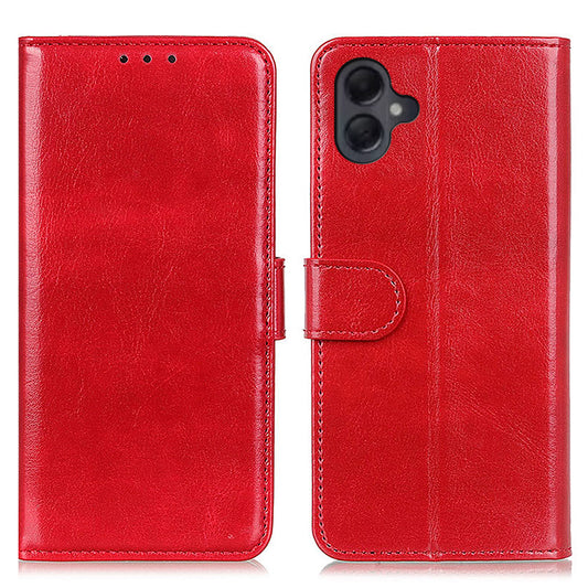 For Samsung Galaxy A06 Case Crazy Horse Texture PU Leather Phone Stand Cover - Red