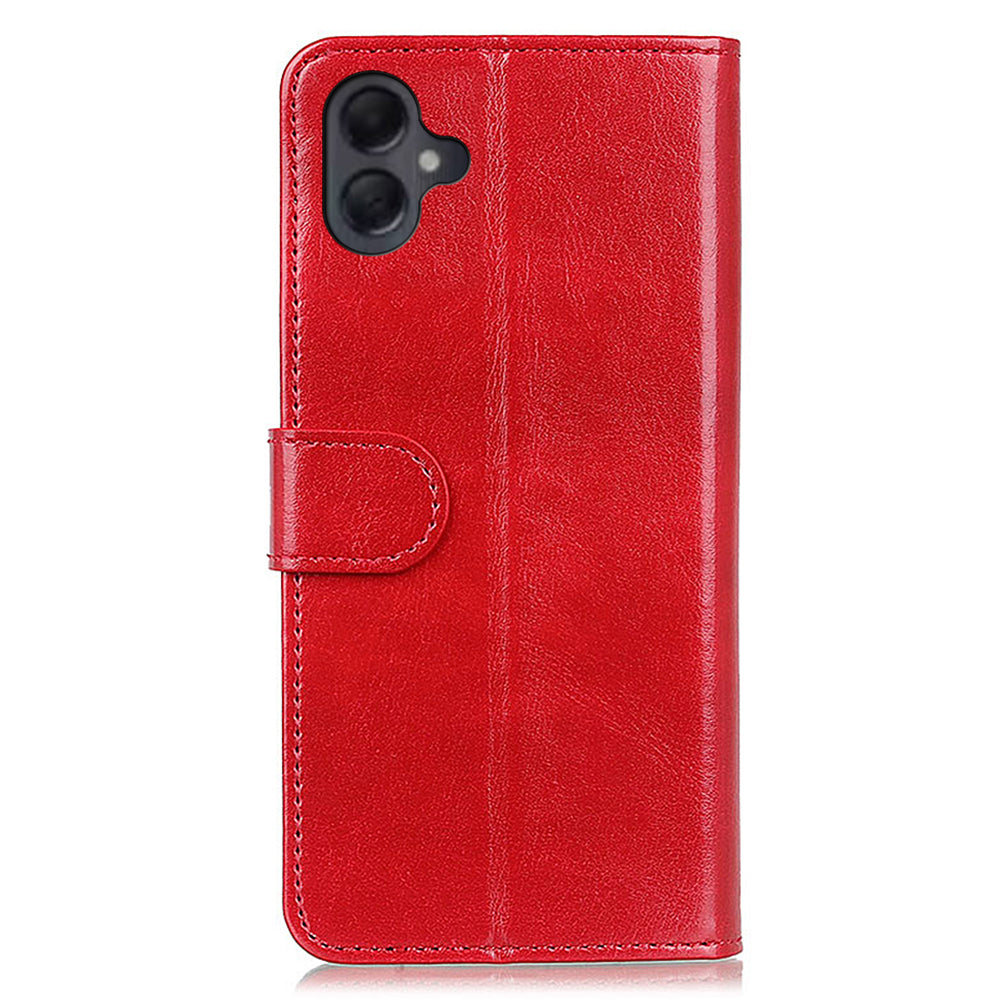 For Samsung Galaxy A06 Case Crazy Horse Texture PU Leather Phone Stand Cover - Red