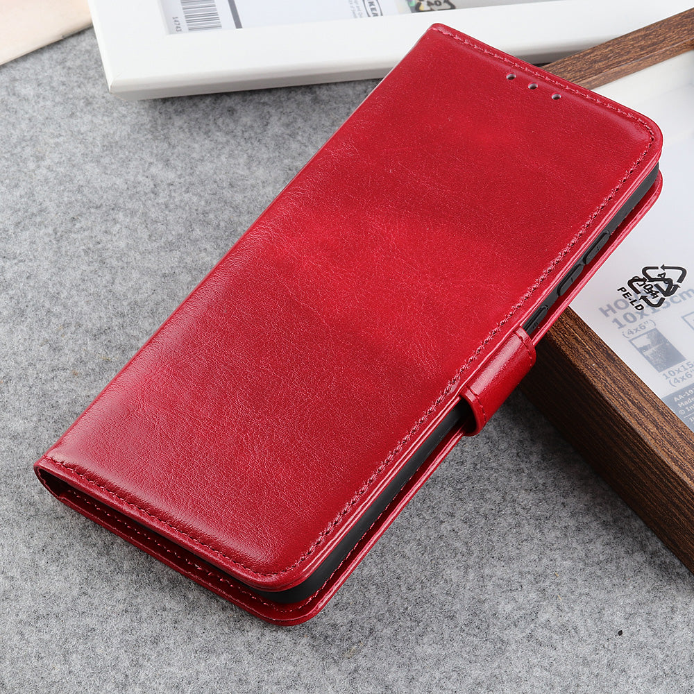 For Samsung Galaxy A06 Case Crazy Horse Texture PU Leather Phone Stand Cover - Red