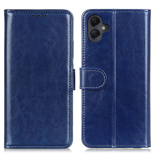 For Samsung Galaxy A06 Case Crazy Horse Texture PU Leather Phone Stand Cover - Blue