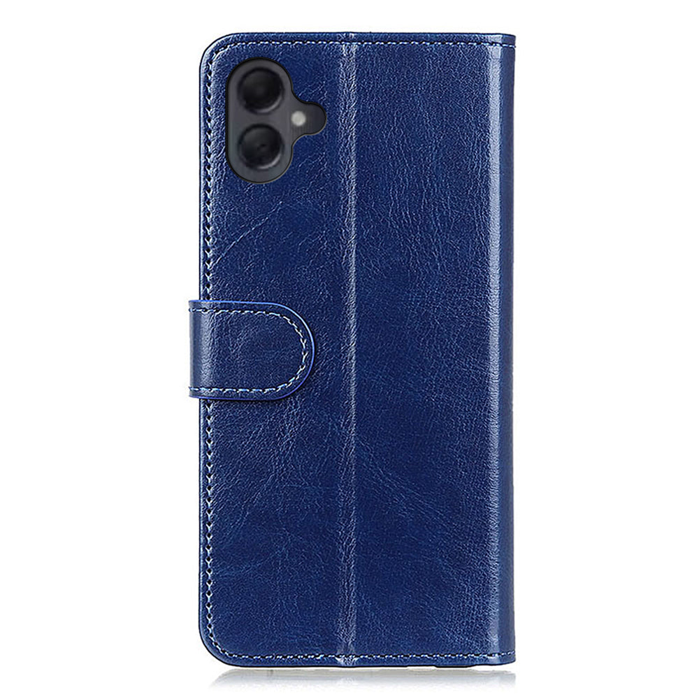 For Samsung Galaxy A06 Case Crazy Horse Texture PU Leather Phone Stand Cover - Blue