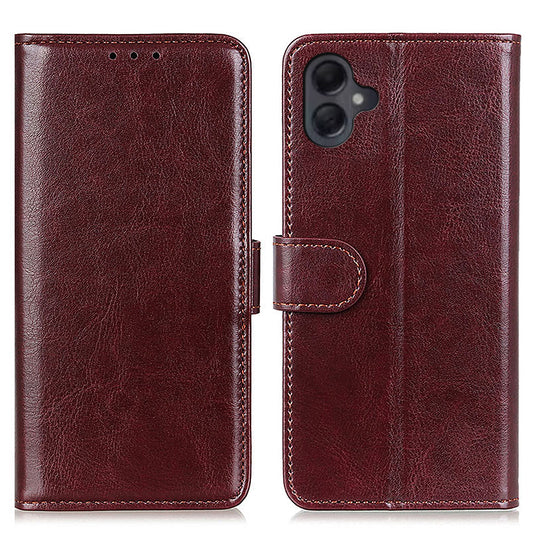 For Samsung Galaxy A06 Case Crazy Horse Texture PU Leather Phone Stand Cover - Brown