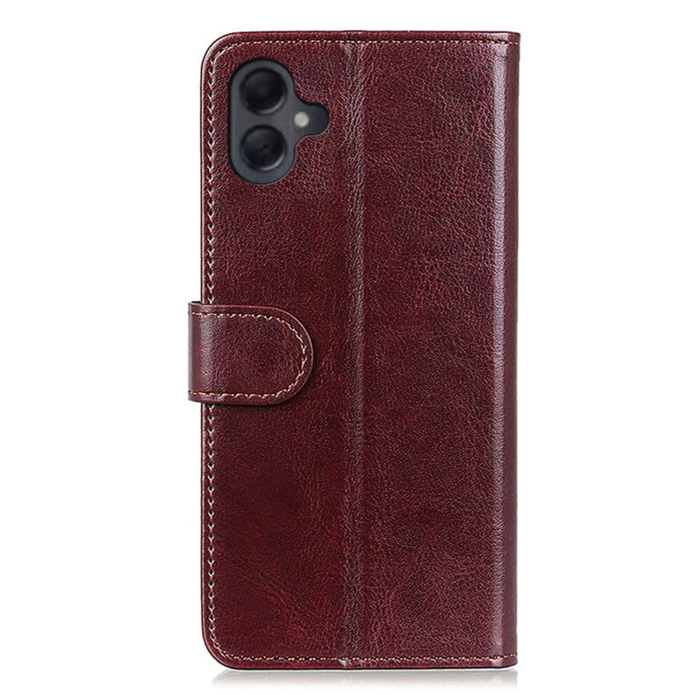 For Samsung Galaxy A06 Case Crazy Horse Texture PU Leather Phone Stand Cover - Brown